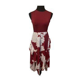 NWT Simplee Burgandy and White Floral Midi/Maxi Sleeveless Ruffle Detail Dress